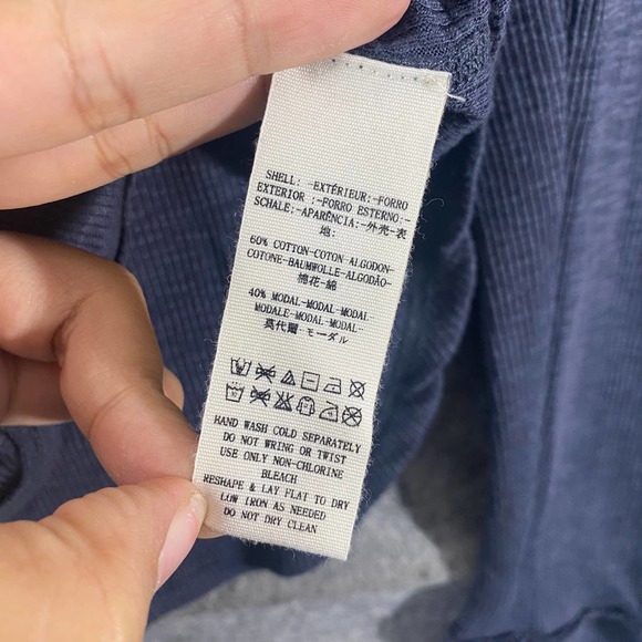 Free People Thermal Top Small Navy Blue Fair Isle Henlet Long Sleeve - Picture 11 of 13